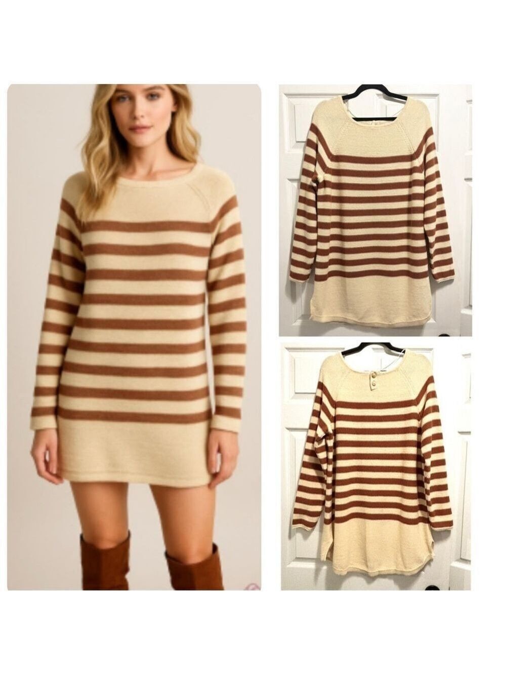 FREE PEOPLE Beach Long Sweater or Dress Striped Cotton Long Sleeve Size Large